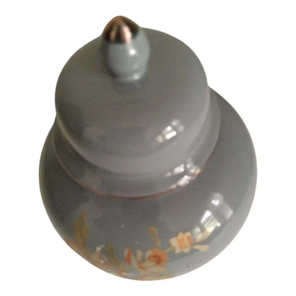 Ginger Jar Japanese With Lid Floral Bluish Grey Vintage